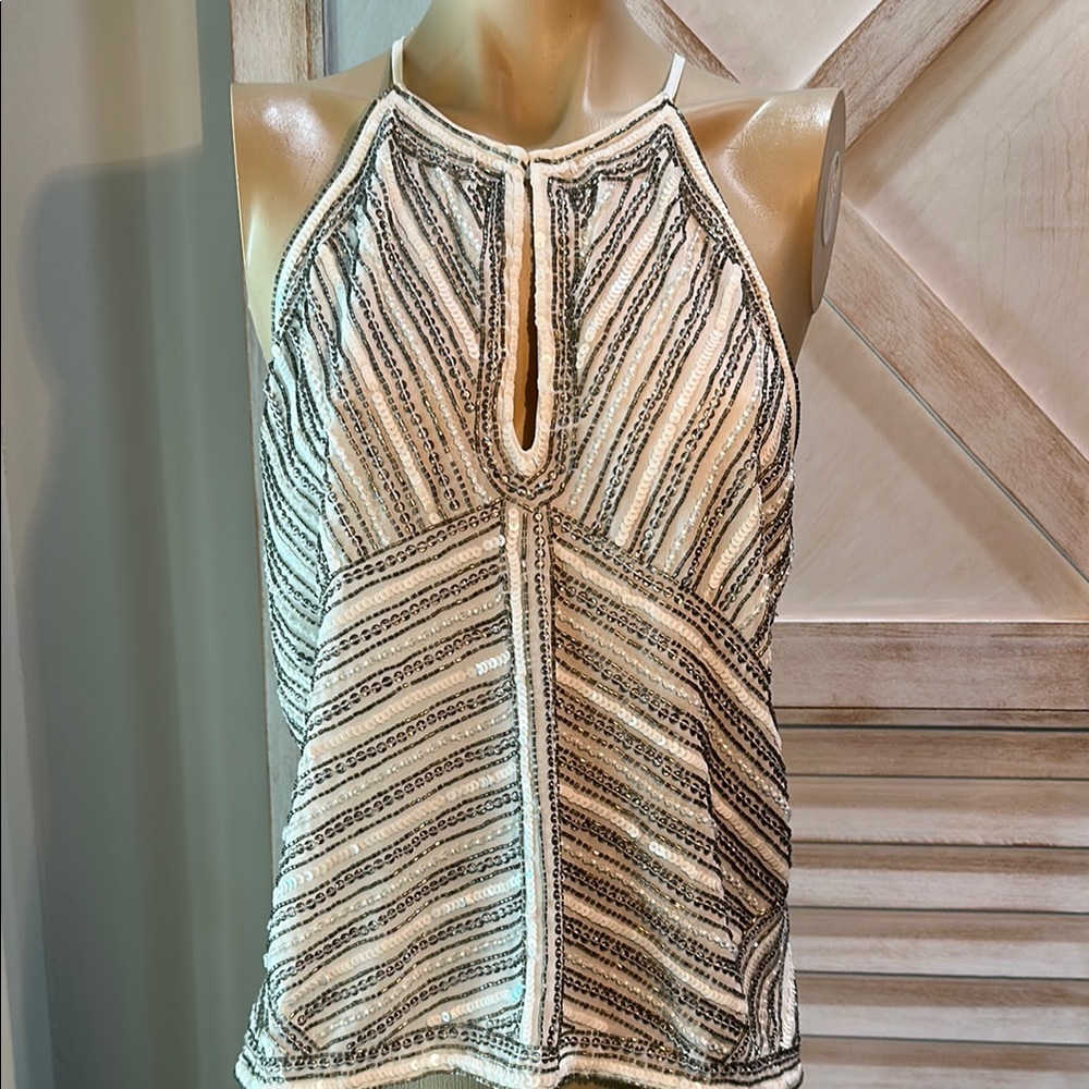 Elegant White and Silver Sequined Women's Top